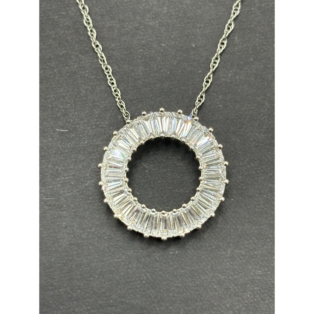 18" EUC Sterling Silver Cubic Zirconia Baguette Pendant Necklace 925 G6